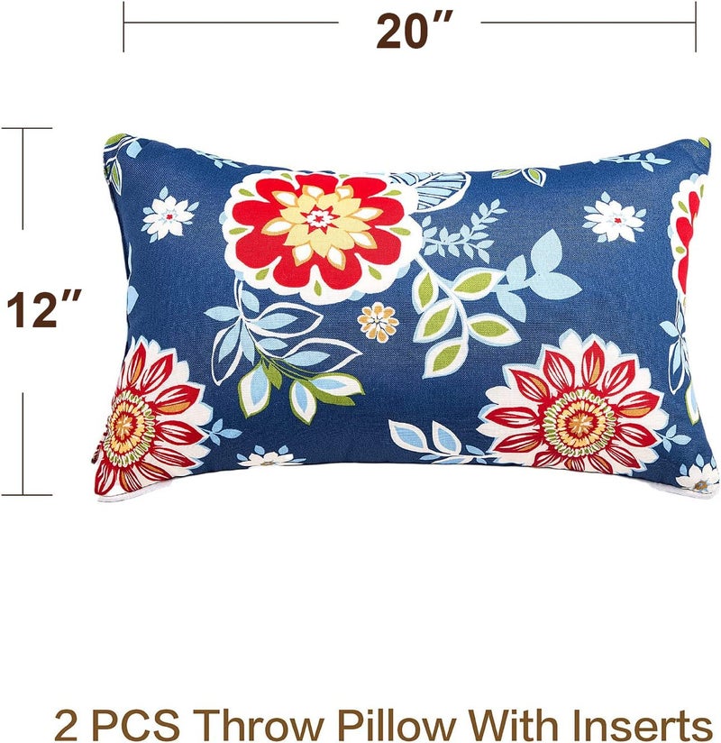 JMGBird Water-Resistant Outdoor Pillows Set of 2, 12x20 inch Durable Red Flowers Blue Background Throw Pillows with Inserts for Patio Furniture - Image 5