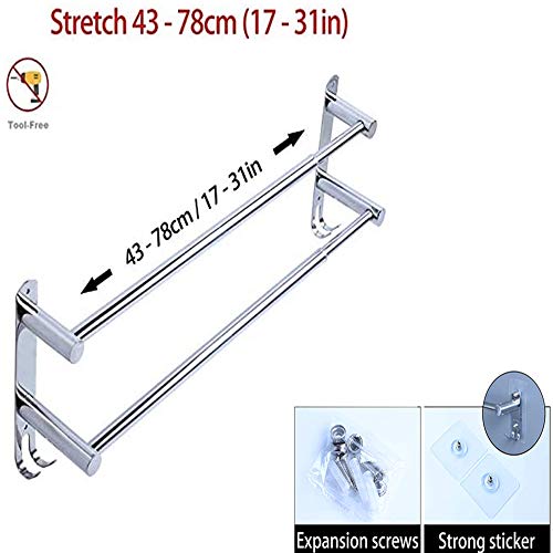 lanliebao Towel Bars Freely Retractable 20-30 Inche Stainless Steel 304 Bath Towel Rack Strong 3M Adhesive Bathroom Wall-mounting Free mounting Hole-Installing washroom Kitchen Space Saving (2 Bars) - Image 2