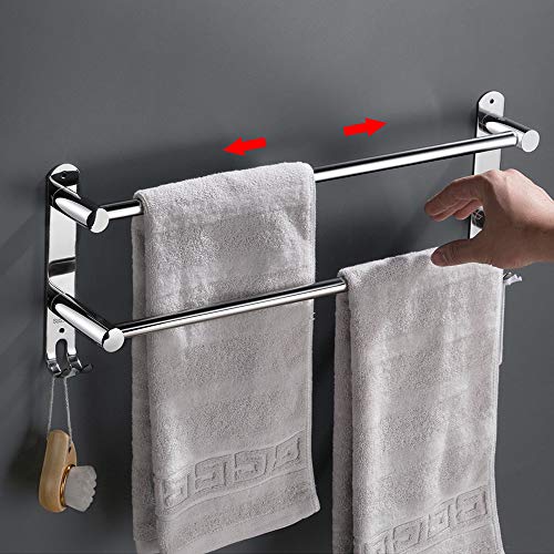 lanliebao Towel Bars Freely Retractable 20-30 Inche Stainless Steel 304 Bath Towel Rack Strong 3M Adhesive Bathroom Wall-mounting Free mounting Hole-Installing washroom Kitchen Space Saving (2 Bars) - Image 1