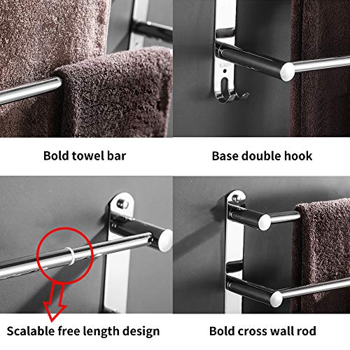 lanliebao Towel Bars Freely Retractable 20-30 Inche Stainless Steel 304 Bath Towel Rack Strong 3M Adhesive Bathroom Wall-mounting Free mounting Hole-Installing washroom Kitchen Space Saving (2 Bars) - Image 4