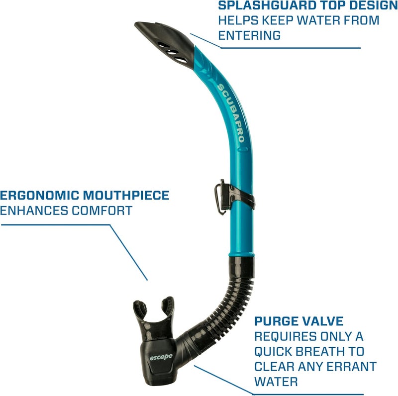 SCUBAPRO Escape Semi-Dry Snorkel, with Purge Valve and Splashguard Barrel-Top Design - Image 3
