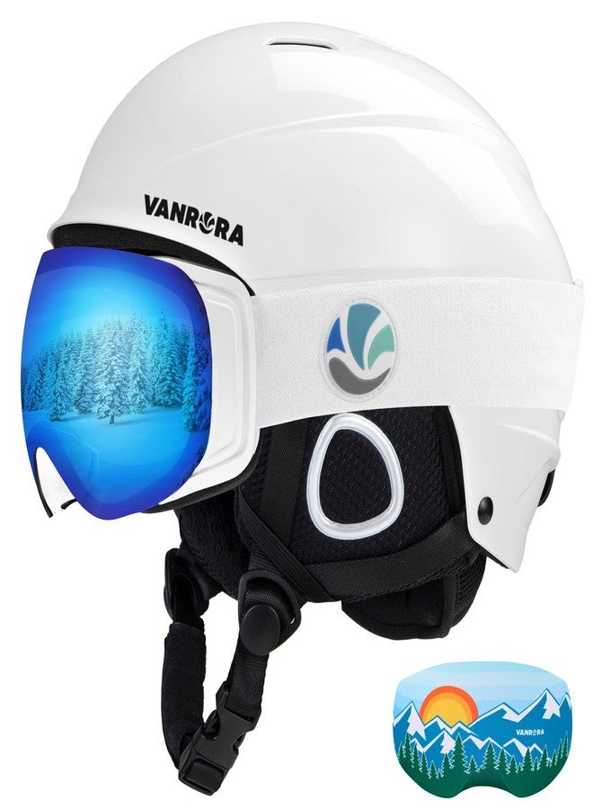 VANRORA Ski Helmet and Goggles Set, White M/Grey Lens Blue Coating - Image 1
