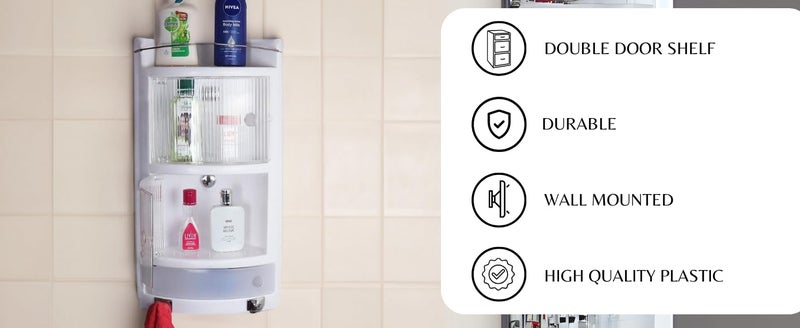 GRAZIA Multi-Purpose Wall-Mount Bathroom Crystal Corner Cabinet with Doors for Storage – Space-Saving Corner Storage with 2 Door -White - Image 5