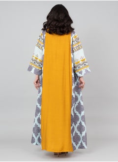 اكسا جلابية سادة مطرزة مع عنق اسيوي انيق IK3002 تركوازي  - Image 4
