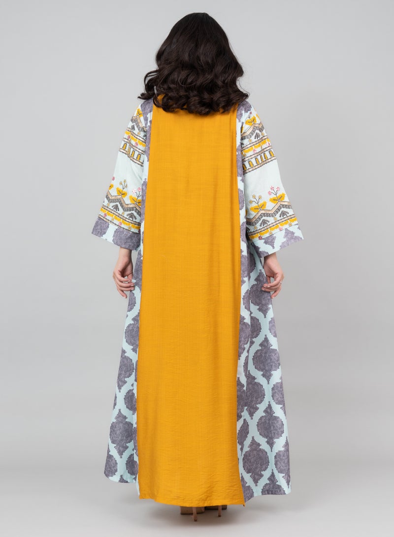 اكسا جلابية مطرزة سادة بياقة ماندرين أنيقة تركواز - Image 4