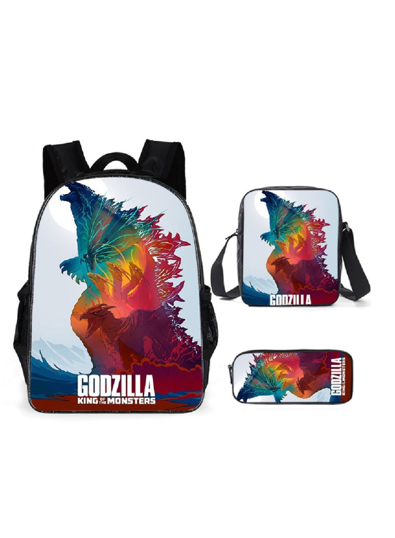 Godzilla Children's leisure load reducing large capacity printed backpack for elementary school students, 3-piece set - Image 1