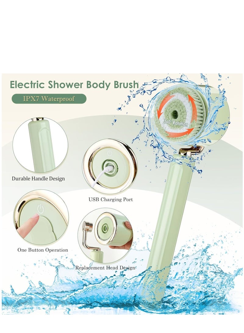 Excefore Electric Body Bath Brush Rechargeable Back Brush Long Handle for Shower with 5 Spin Brush Heads IPX7 Waterproof Silicone Body Scrubber Exfoliating Deep Cleansing Brush for Women Men - Image 3