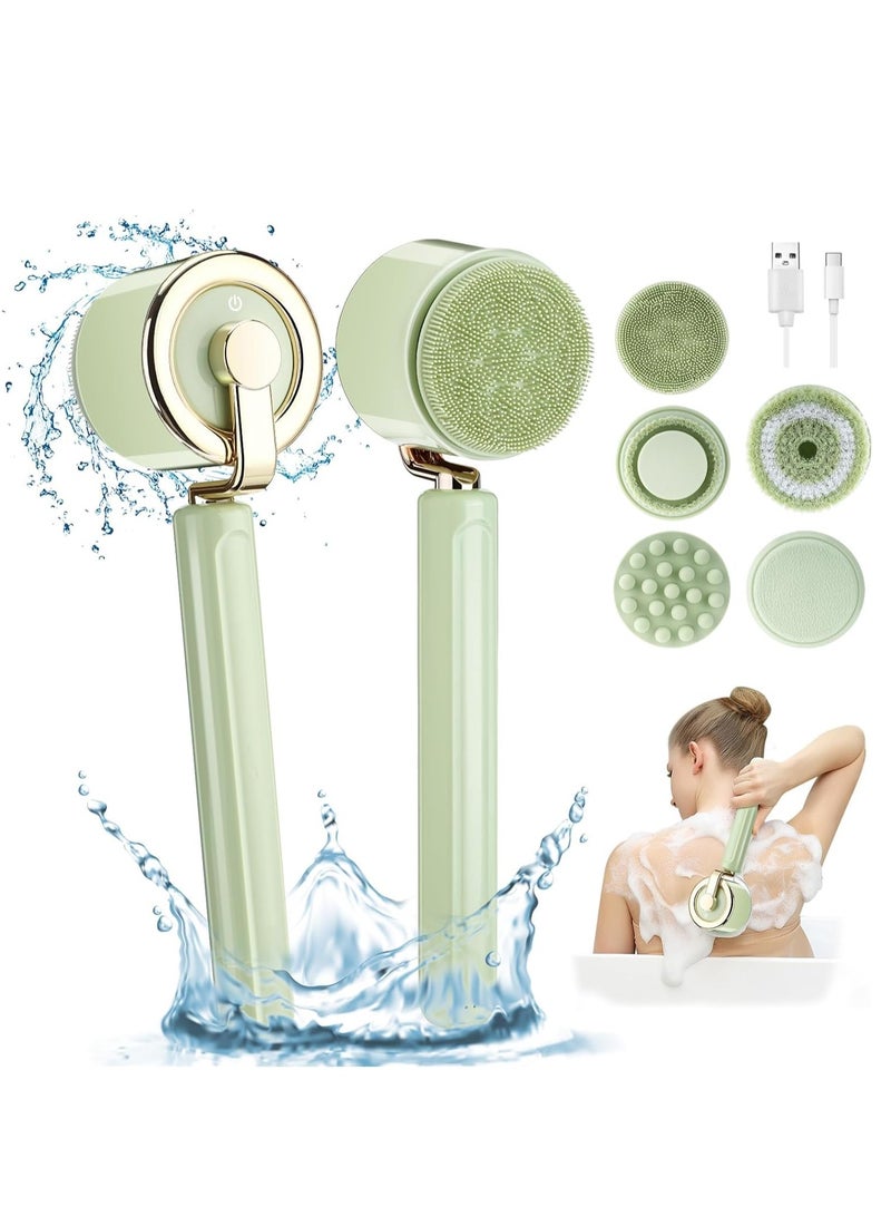 Excefore Electric Body Bath Brush Rechargeable Back Brush Long Handle for Shower with 5 Spin Brush Heads IPX7 Waterproof Silicone Body Scrubber Exfoliating Deep Cleansing Brush for Women Men - Image 1