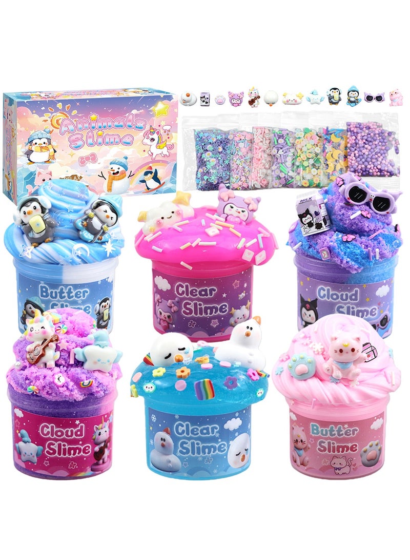 FLYHSO 6 Pack Slimes, Slime for Kids Animal Wonderland, Butter Cloud Slime kit for Girls Ages 6-12, Toys for Girls and Boys, Birthday Ramadan Gifts Party Favors for Kids Goodie Bag Stuffers - Image 1