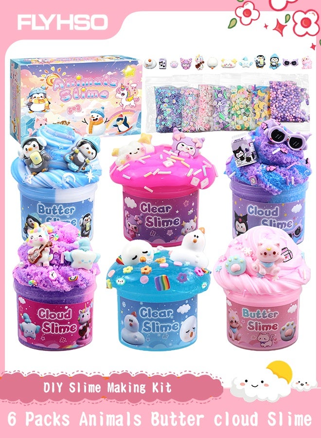 FLYHSO 6 Pack Slimes, Slime for Kids Animal Wonderland, Butter Cloud Slime kit for Girls Ages 6-12, Toys for Girls and Boys, Birthday Ramadan Gifts Party Favors for Kids Goodie Bag Stuffers - Image 1