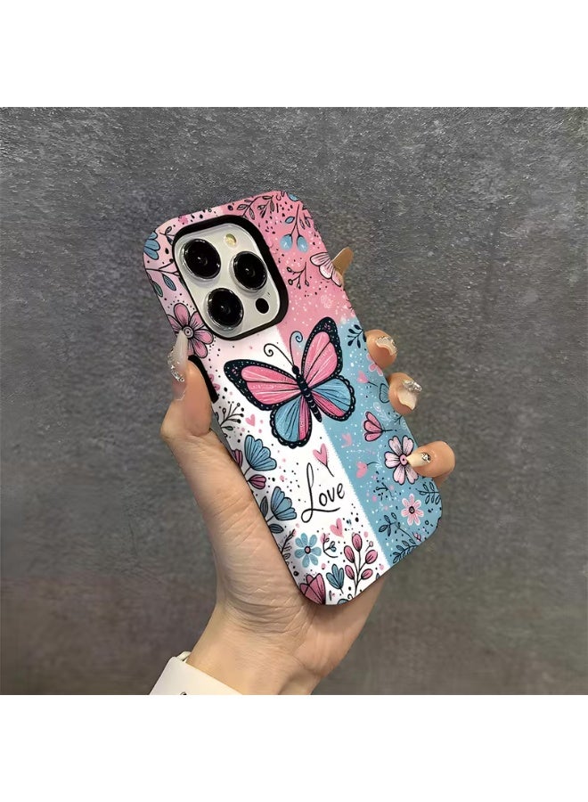 Temu A lovely Valentine's Day gift phone case with a cute butterfly design featuring beautiful flowers and cheerful mixed colors, a stylish 2-in-1 rugged film case with two layers designed to be durable and drop-resistant, compatible with iPhone 14 Pro Max - Image 2