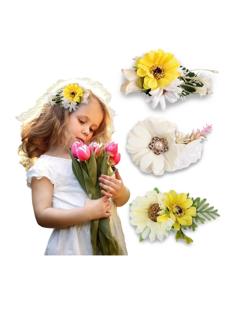 SOLARAE Daisy Flower Hair Clips - Set of 3 Cute Hawaiian Headwear for Kids and Women, Perfect for Daily Wear, Holidays, Beach Weddings, and Summer Parties - Vibrant Colors for Stylish Hair Accessories. - Image 2