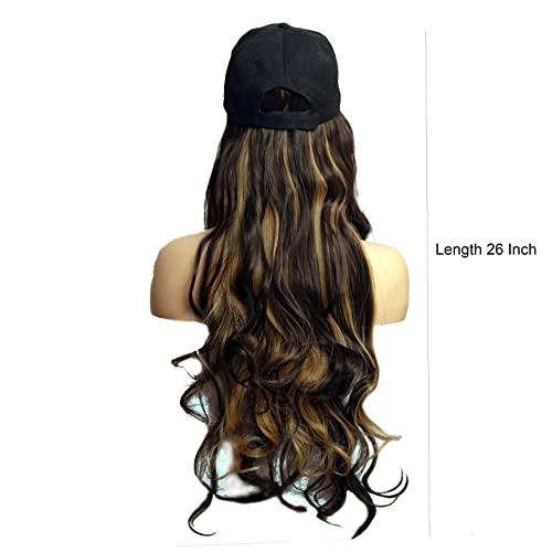 Paradise 26 Inch Long Curly/Wavy Cap Wig for Women & Girls | Matte Finish | Adds Instant Hair Volume & Length | Lightweight & Natural Look | Heat Resistant Synthetic Hair (Black Golden highlights) - Image 2