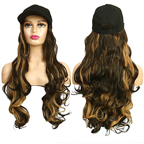 Paradise 26 Inch Long Curly/Wavy Cap Wig for Women & Girls | Matte Finish | Adds Instant Hair Volume & Length | Lightweight & Natural Look | Heat Resistant Synthetic Hair (Black Golden highlights) - Image 1
