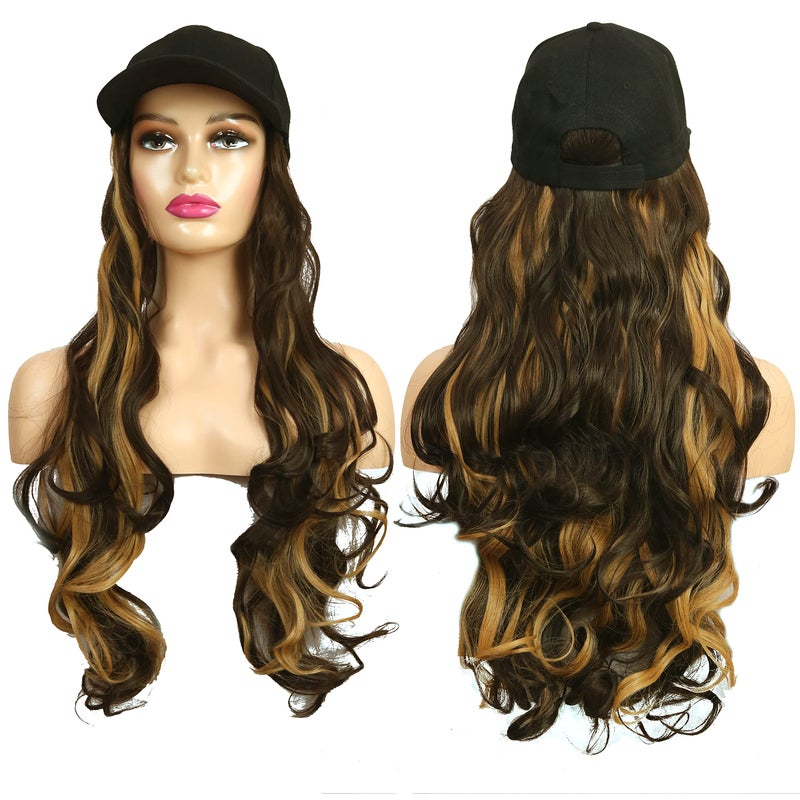 Paradise 26 Inch Long Curly/Wavy Cap Wig for Women & Girls | Matte Finish | Adds Instant Hair Volume & Length | Lightweight & Natural Look | Heat Resistant Synthetic Hair (Black Golden highlights) - Image 3