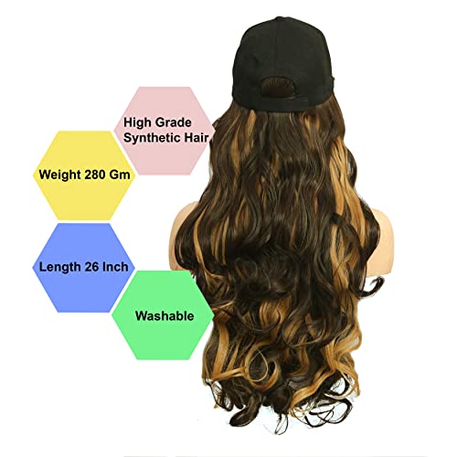 Paradise 26 Inch Long Curly/Wavy Cap Wig for Women & Girls | Matte Finish | Adds Instant Hair Volume & Length | Lightweight & Natural Look | Heat Resistant Synthetic Hair (Black Golden highlights) - Image 5