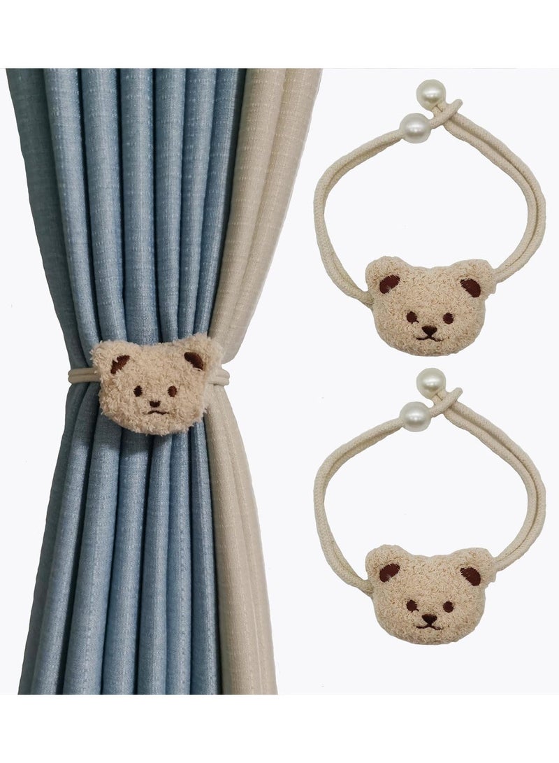 2Pcs Cartoon Bear Curtain Tiebacks, Cute Window Drape Holdbacks Decor for Nursery Home Window Treatment - Image 1
