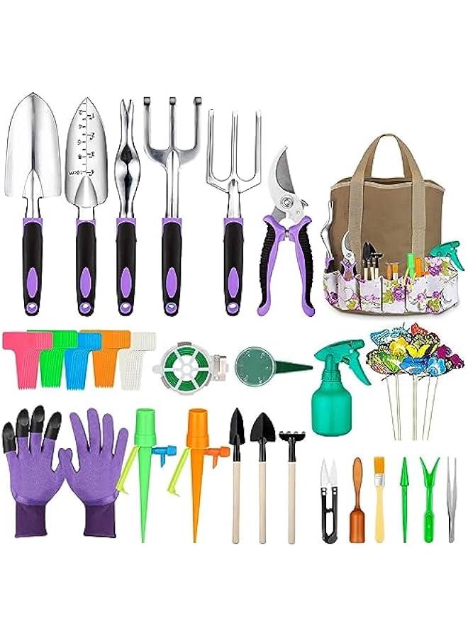 HOOKOR Durku Garden Tools Set 83 Piece,Succulent Tools Set Included,Heavy Duty Aluminum Gardening Tools for Gardening,Ergonomic Handle Tools,Durable Storage Tote Bag,Gardening Gifts Tools for Men Women - Image 1