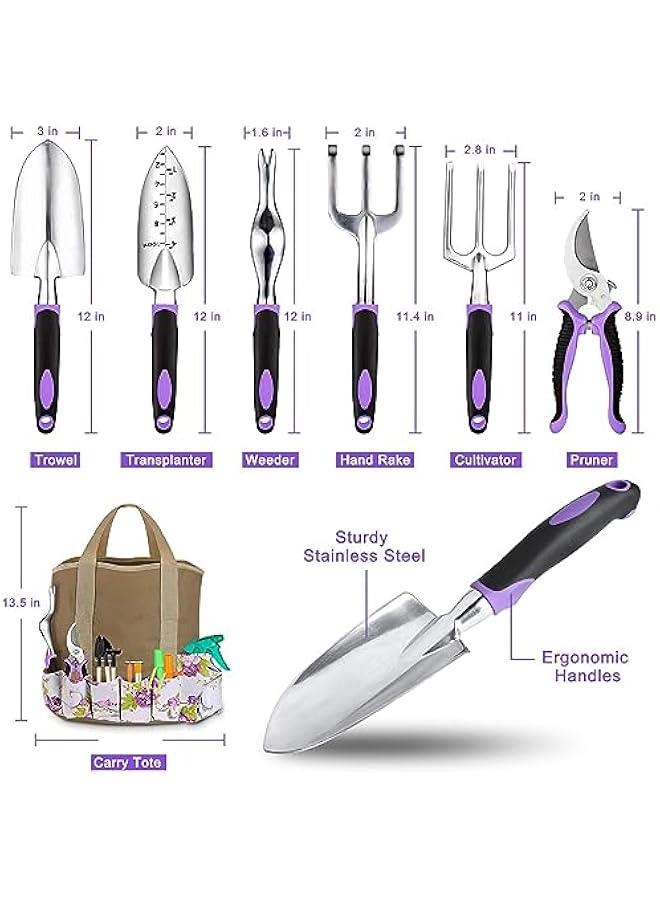 HOOKOR Durku Garden Tools Set 83 Piece,Succulent Tools Set Included,Heavy Duty Aluminum Gardening Tools for Gardening,Ergonomic Handle Tools,Durable Storage Tote Bag,Gardening Gifts Tools for Men Women - Image 2