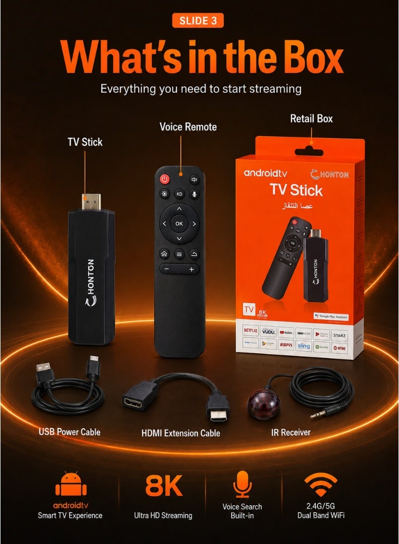 HONTON HDMI TV Stick with Remote Control, 8K Support, Wireless Streaming Dongle, HDMI Extender, USB Powered Media Player - Black - Image 3