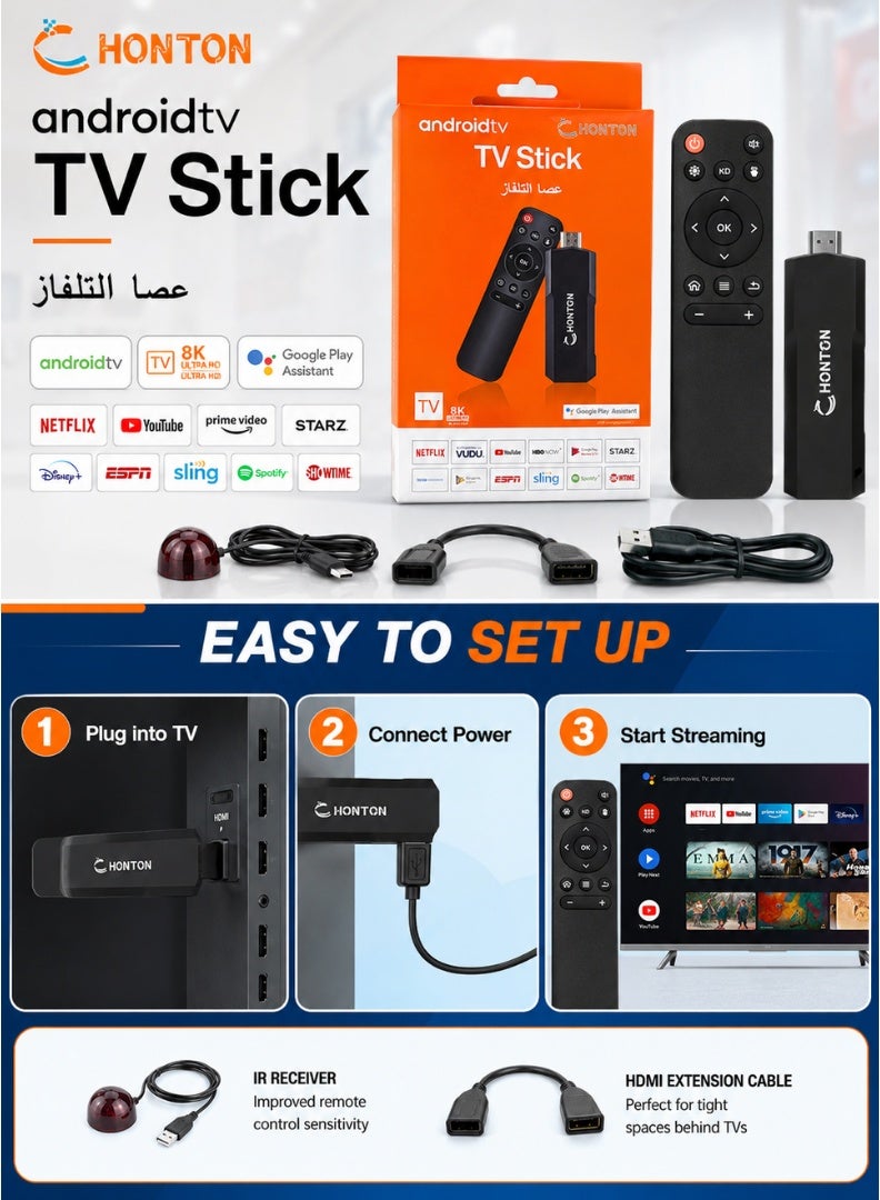 HONTON HDMI TV Stick with Remote Control, 8K Support, Wireless Streaming Dongle, HDMI Extender, USB Powered Media Player - Black - Image 4