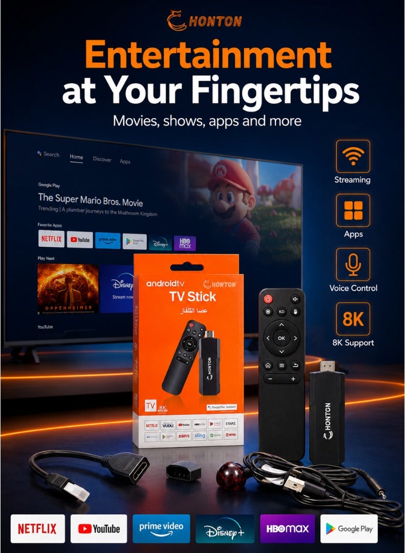 HONTON HDMI TV Stick with Remote Control, 8K Support, Wireless Streaming Dongle, HDMI Extender, USB Powered Media Player - Black - Image 5
