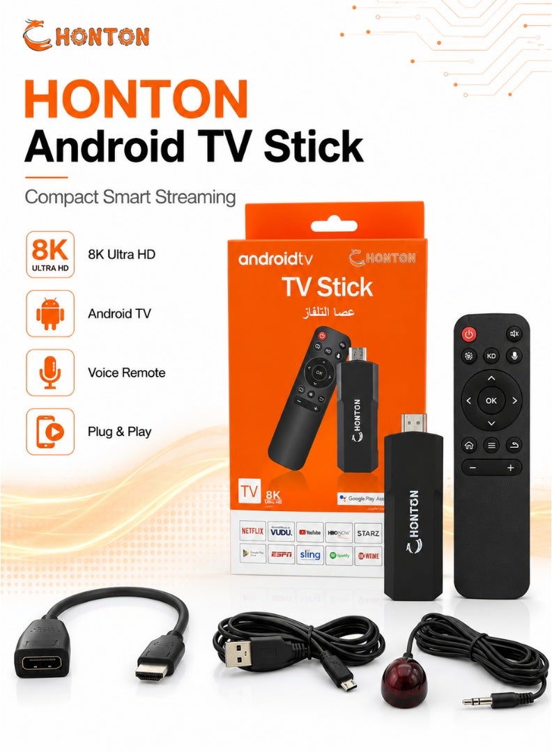 HONTON HDMI TV Stick with Remote Control, 8K Support, Wireless Streaming Dongle, HDMI Extender, USB Powered Media Player - Black - Image 1
