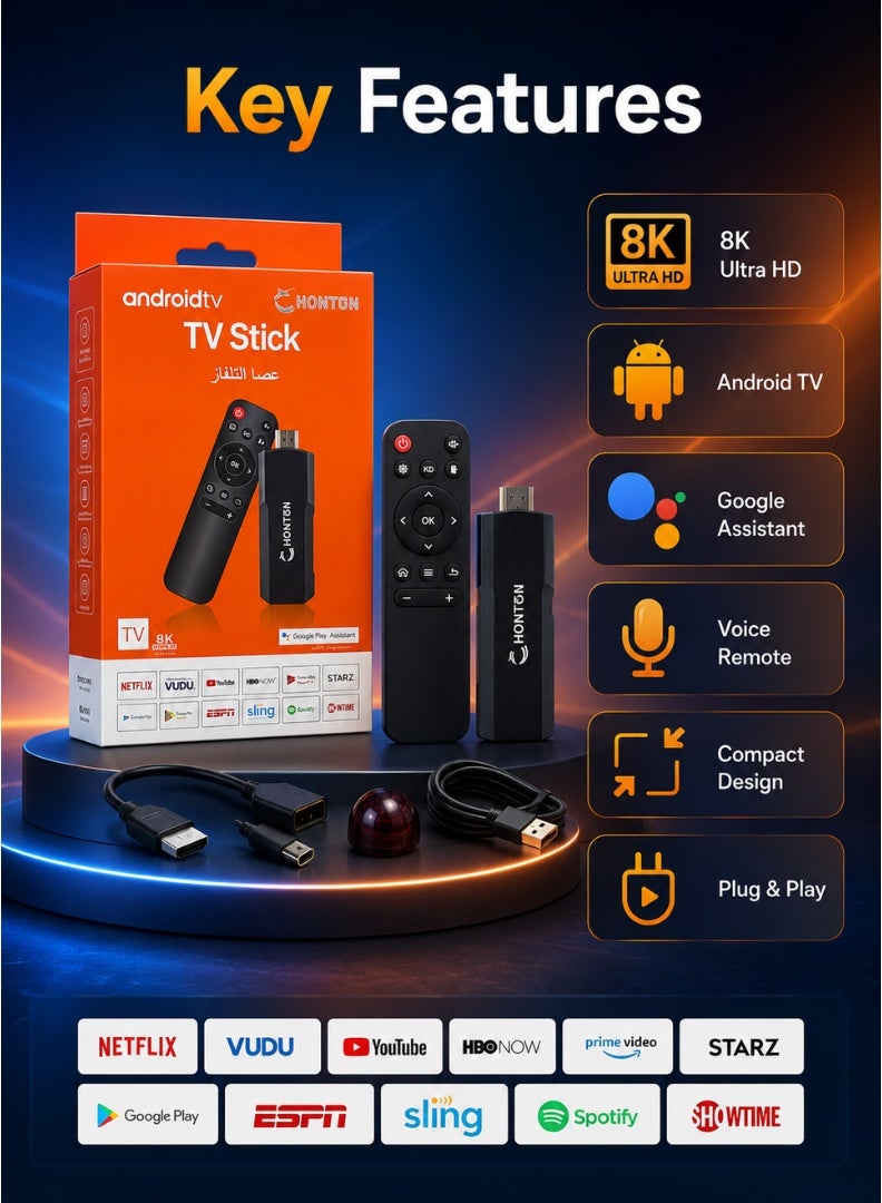 HONTON HDMI TV Stick with Remote Control, 8K Support, Wireless Streaming Dongle, HDMI Extender, USB Powered Media Player - Black - Image 2