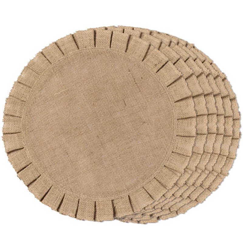 FunWheat Burlap Round Braided Placemats Set of 6 for Dining Tables 15 Inch Heat Resistant Jute Table Mats Farmhouse Woven Fabric Natural Place mats for DecorationRuffled Lace