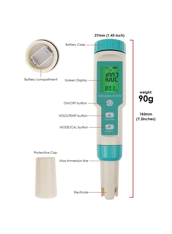 GAIN EXPRESS PH/TDS/EC/ORP/Salinity/S.G./ Temperature Meter Water Tester 7 in 1 Pentype Tester - Multi-Functional Tool for Accurate and Easy Testing - Image 2