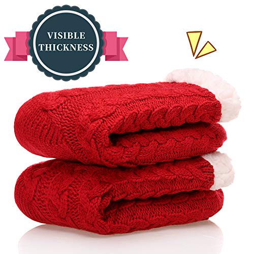 SDBING Women's Winter Super Soft Warm Cozy Fleece Lined Fuzzy Slipper Socks with Grippers (Red, 6-10) - Image 3