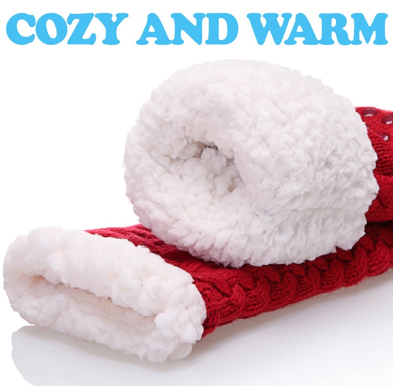 SDBING Women's Winter Super Soft Warm Cozy Fleece Lined Fuzzy Slipper Socks with Grippers (Red, 6-10) - Image 5