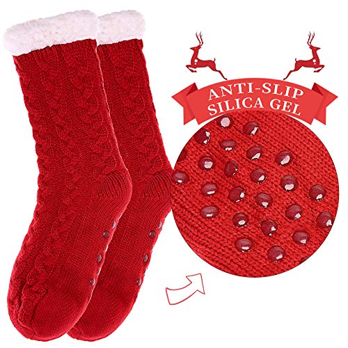 SDBING Women's Winter Super Soft Warm Cozy Fleece Lined Fuzzy Slipper Socks with Grippers (Red, 6-10) - Image 2