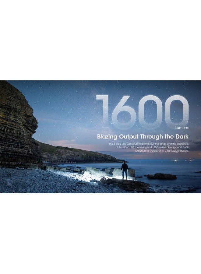 نايت كور مصباح أمامي Nitecore HC60 UHE 1600 Lumen، قابل لإعادة الشحن عبر USB-C مع أشعة بيضاء وحمراء للجري الليلي والتخييم والمشي لمسافات طويلة والصيد والعمل الصناعي - Image 2