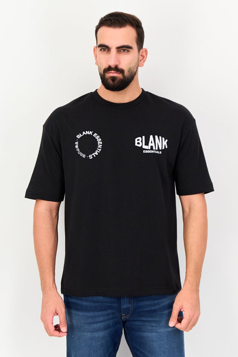 Blank Essentials Men Crew Neck Short Sleeve Brand Logo T-Shirt, Black - Image 1