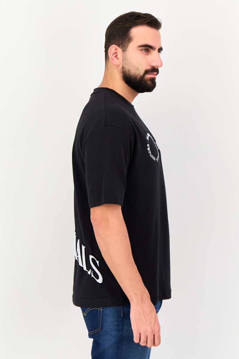 Blank Essentials Men Crew Neck Short Sleeve Brand Logo T-Shirt, Black - Image 3