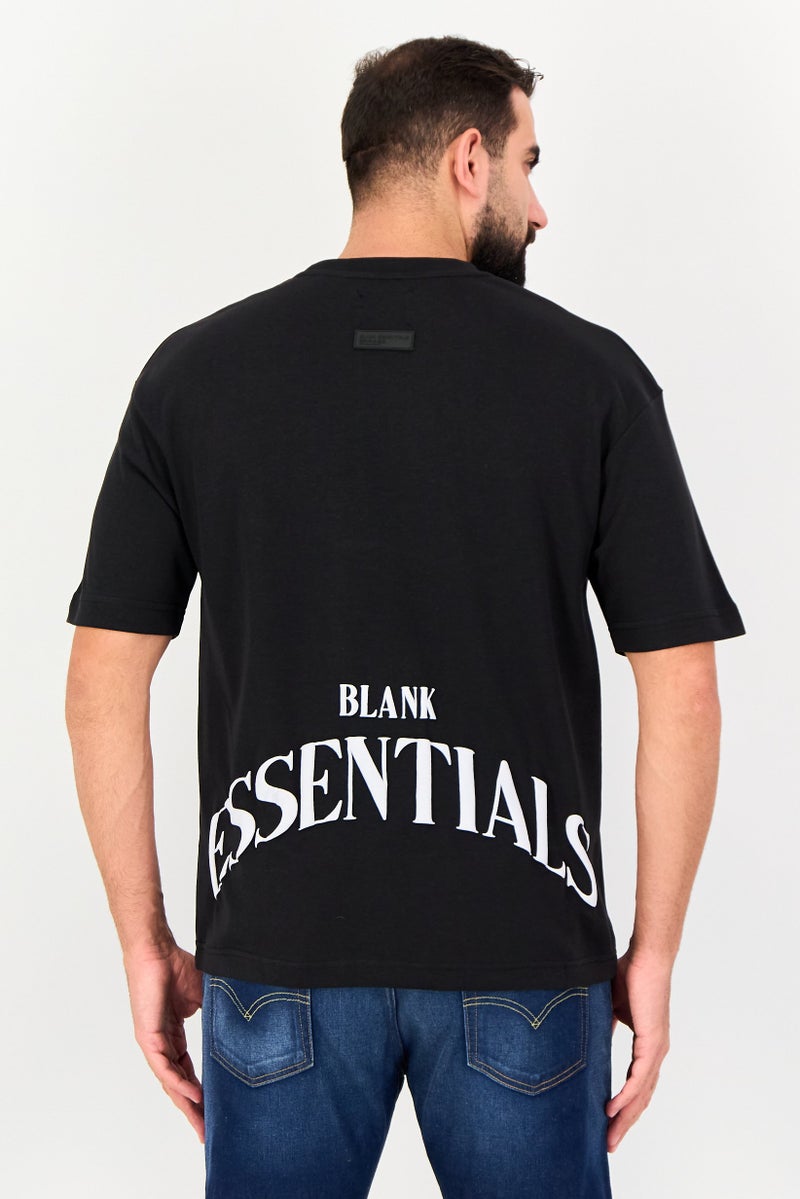 Blank Essentials Men Crew Neck Short Sleeve Brand Logo T-Shirt, Black - Image 2
