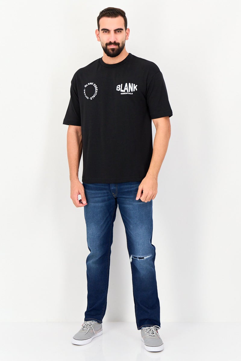 Blank Essentials Men Crew Neck Short Sleeve Brand Logo T-Shirt, Black - Image 4