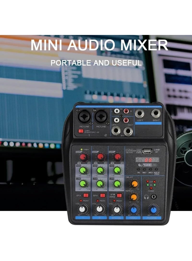 Upgraded 4-channel mixer, DJ mixing console with Bluetooth, 48V phantom power, karaoke system USB mixer audio, suitable for self-media - Image 2