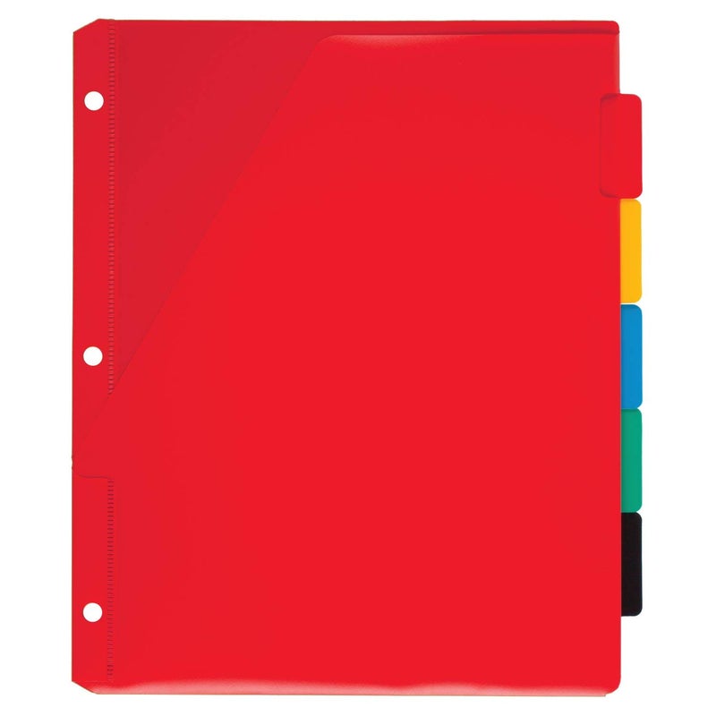 Mead Tab Dividers with Pocket, 3 Hole Punch, Fits 3 Ring Binder, Assorted Colors, 5 Pack (20038) - Image 2