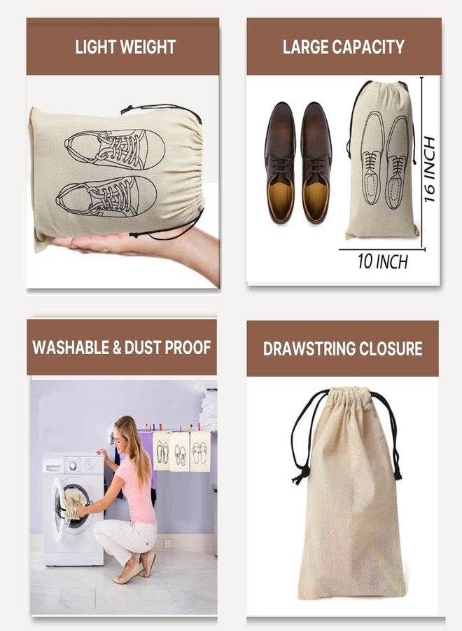 IVILLAGE أغطية/حقائب أحذية فاخرة من IVILLAGE، قابلة لإعادة الاستخدام والغسل، مصنوعة من القطن الخالص 100%، مزودة برباط سحب | مجموعة رسومات يدوية الصنع | مثالية للسفر والمنزل والتخزين | عبوة من 12 قطعة | أبيض كريمي | نسائية - Image 2