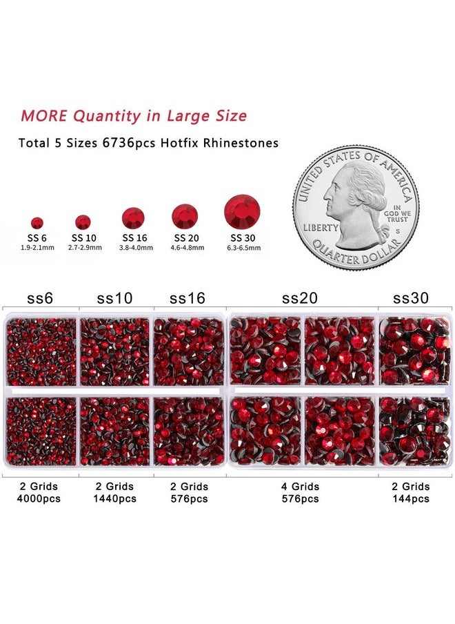 BEADSLAND 6736pcs Hotfix Rhinestones Flatback,Red Rhinestones for Crafts Clothes Mixed 5 Sizes, Hotfix Crystals with Tweezers and Wax Pencil Kit, SS6-SS30,Siam  - Image 4