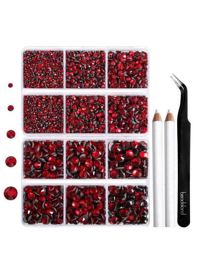 BEADSLAND 6736pcs Hotfix Rhinestones Flatback,Red Rhinestones for Crafts Clothes Mixed 5 Sizes, Hotfix Crystals with Tweezers and Wax Pencil Kit, SS6-SS30,Siam  - Image 1
