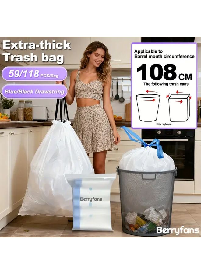 59 Rolls Black Rope Drawstring Extra Thick 6 6gal Large Trash Bags LDPE Material Double Sided 3 0 Thickness High Tensile Strength For Kitchen Living Room Car - Image 3