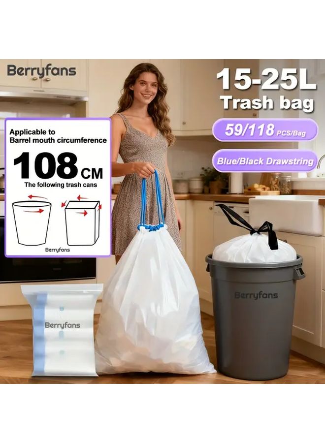 59 Rolls Black Rope Drawstring Extra Thick 6 6gal Large Trash Bags LDPE Material Double Sided 3 0 Thickness High Tensile Strength For Kitchen Living Room Car - Image 1