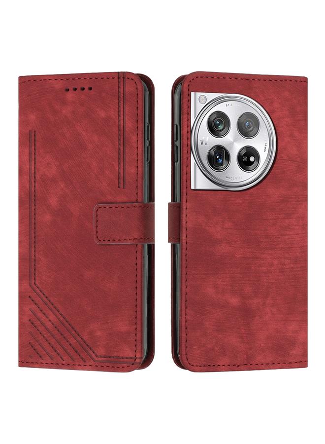 جرين تايجر جراب هاتف جلدي بنمط مخطط لهاتف OnePlus 12 مع حزام (أحمر)