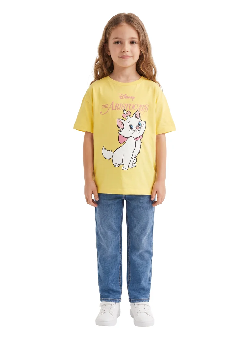 Disney  Disney The Aristocats Toddler Girls’ Oversized Drop Shoulder T-Shirt – Cute Casual Relaxed Fit Tee for Women | Best Price UAE