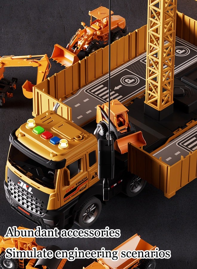 Construction Truck Toys Set, Construction Vehicles Playset Container Truck, Crane, Bulldozer, Forklift, Dump, Steamroller 6 Racing Cars Engineering Digger Race Tracks Toys Inertial Driving Without Battery  - Image 3