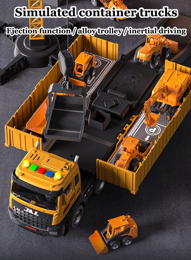 Construction Truck Toys Set, Construction Vehicles Playset Container Truck, Crane, Bulldozer, Forklift, Dump, Steamroller 6 Racing Cars Engineering Digger Race Tracks Toys Inertial Driving Without Battery  - Image 4