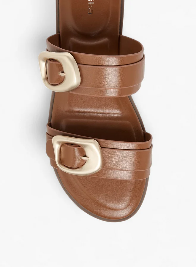 Paprika Solid Open Toe Sandals with Buckle Accent